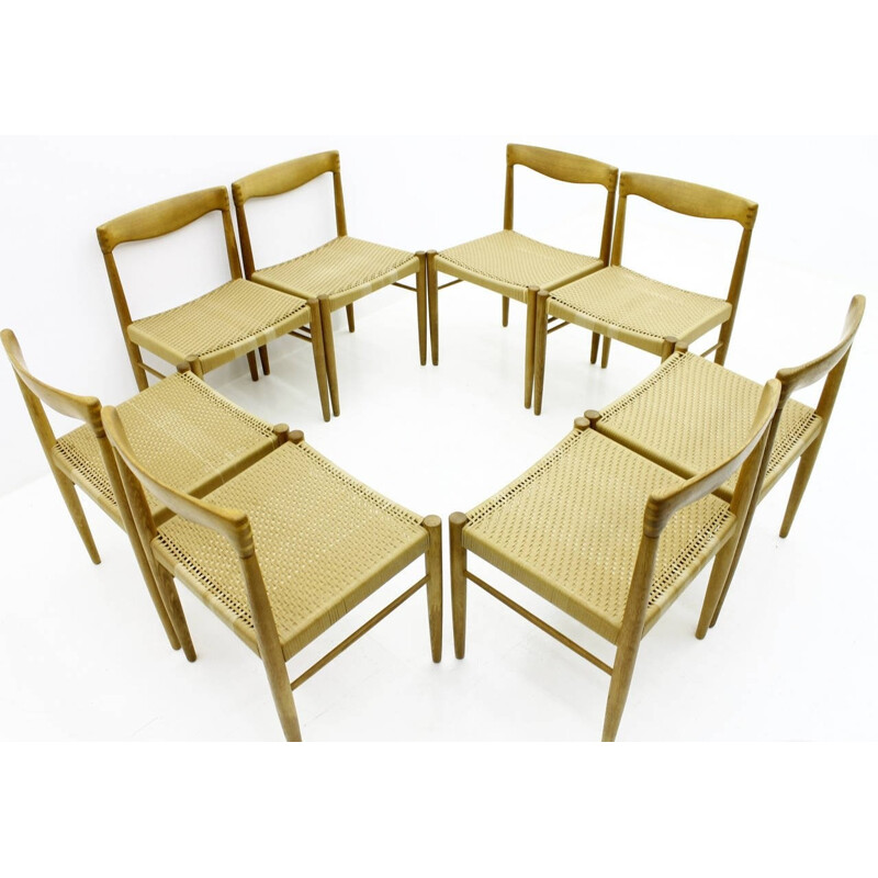 Suite de 8 chaises vintage en chêne de H. W. Klein pour Bramin - 1960