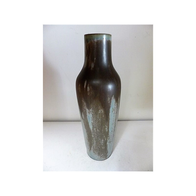 Denbac vintage enameled sandstone vase by René Denert - 1930s