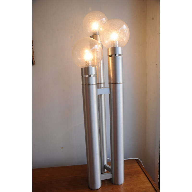 Lampe vintage italienne 3 tubes en aluminium - 1970
