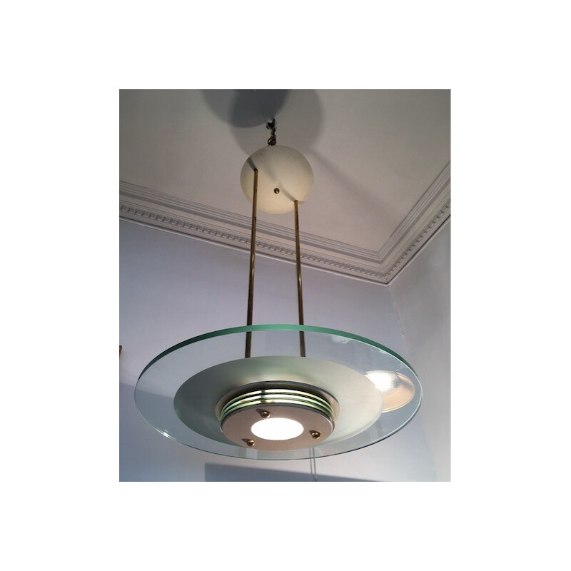 Mid century Ceiling lamp with glass disc for Sirrah - 1960s