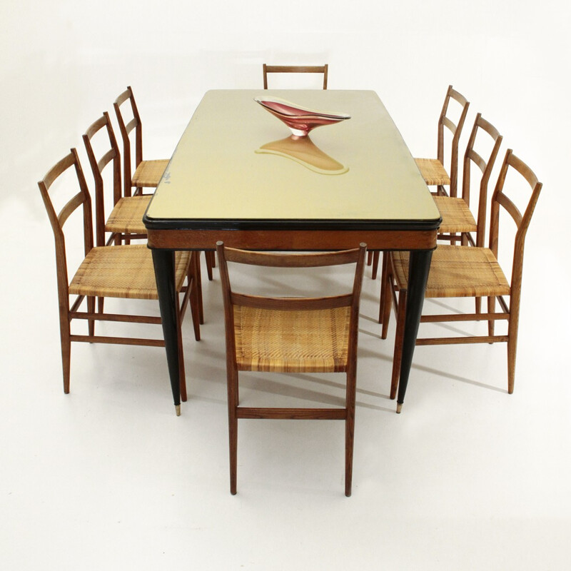 Italian vintage dining table with glass top