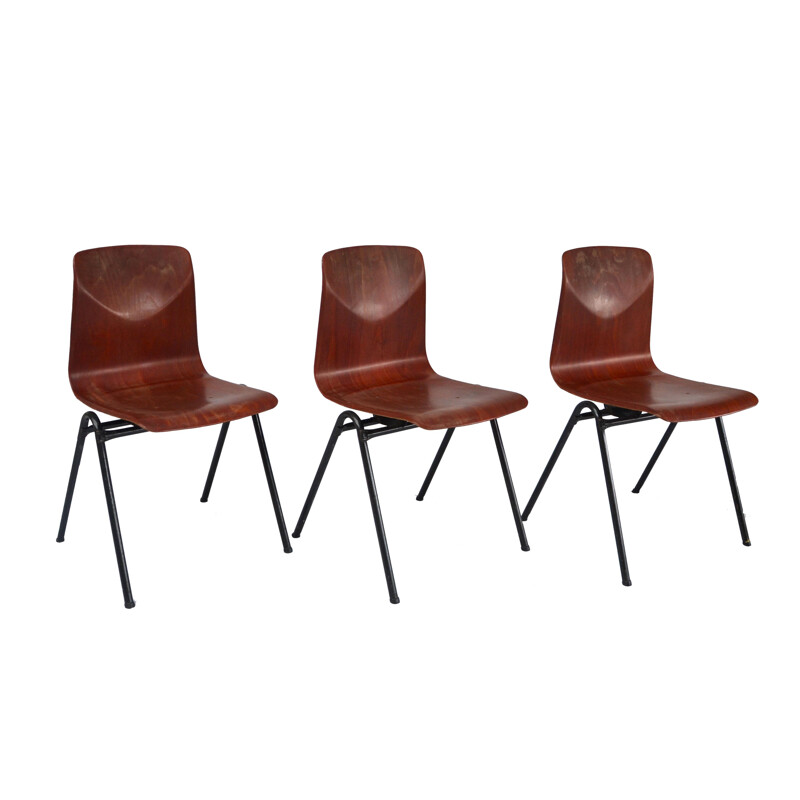 3 chaises vintage Galvanitas S25 de Hollande - 1960
