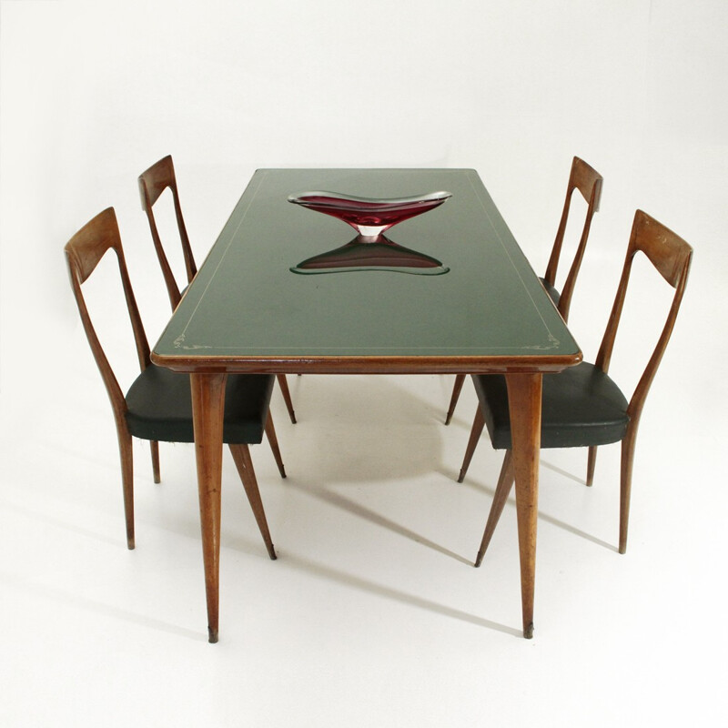 Table à repas italien avec le dessus en verre vert - 1950