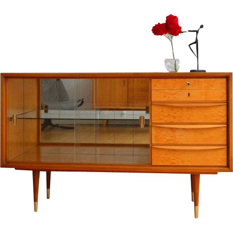 Mid-century Sideboard in wood and glass - 1960s