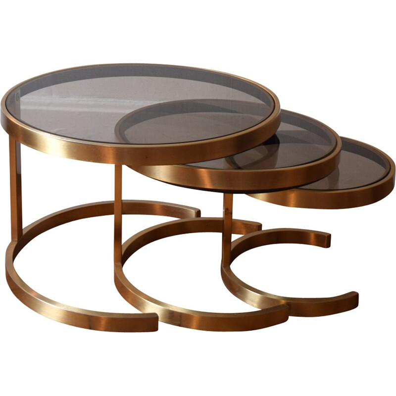 Three nesting tables in metal and glass - 1970s