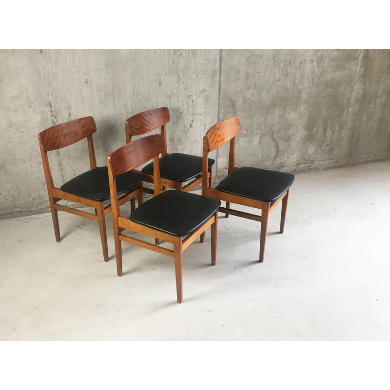 4 Czech black vinyl and teak dining chairs by Ligna Drevounia - 1960s