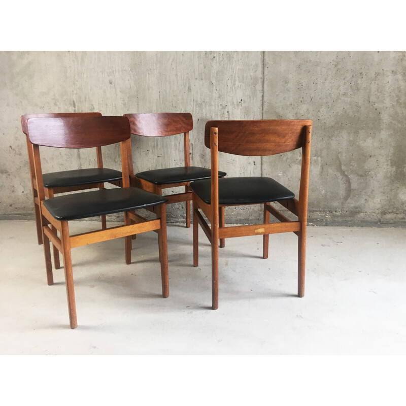 4 Czech black vinyl and teak dining chairs by Ligna Drevounia - 1960s