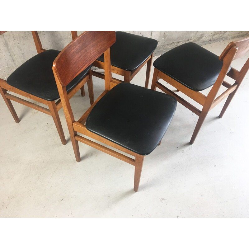 4 Czech black vinyl and teak dining chairs by Ligna Drevounia - 1960s