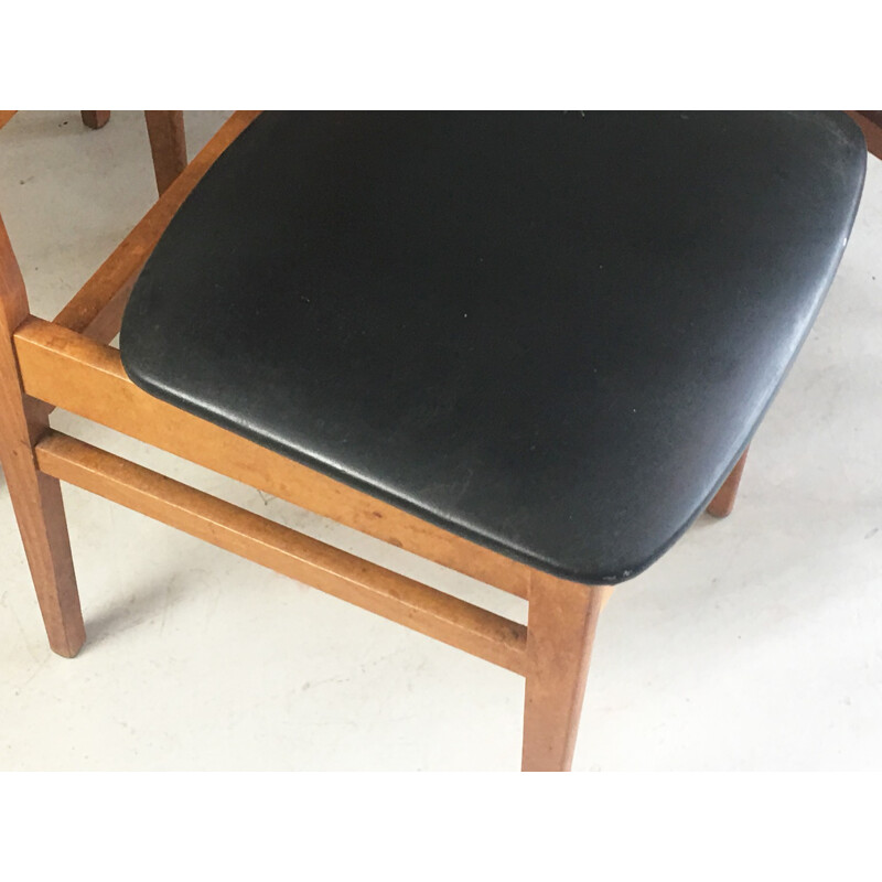 4 Czech black vinyl and teak dining chairs by Ligna Drevounia - 1960s