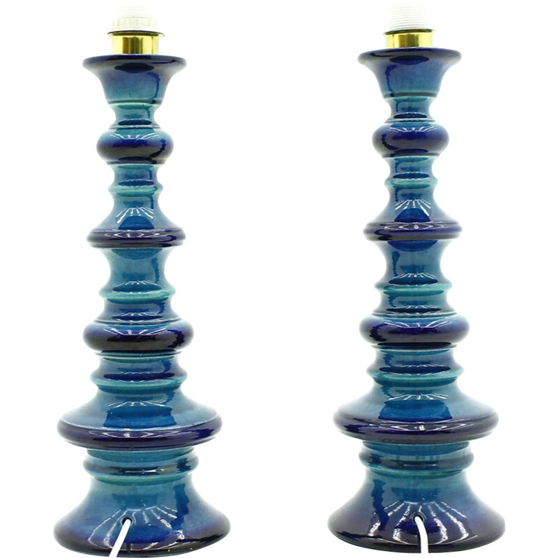 Une paire de lampes en céramiques bleues - 1960