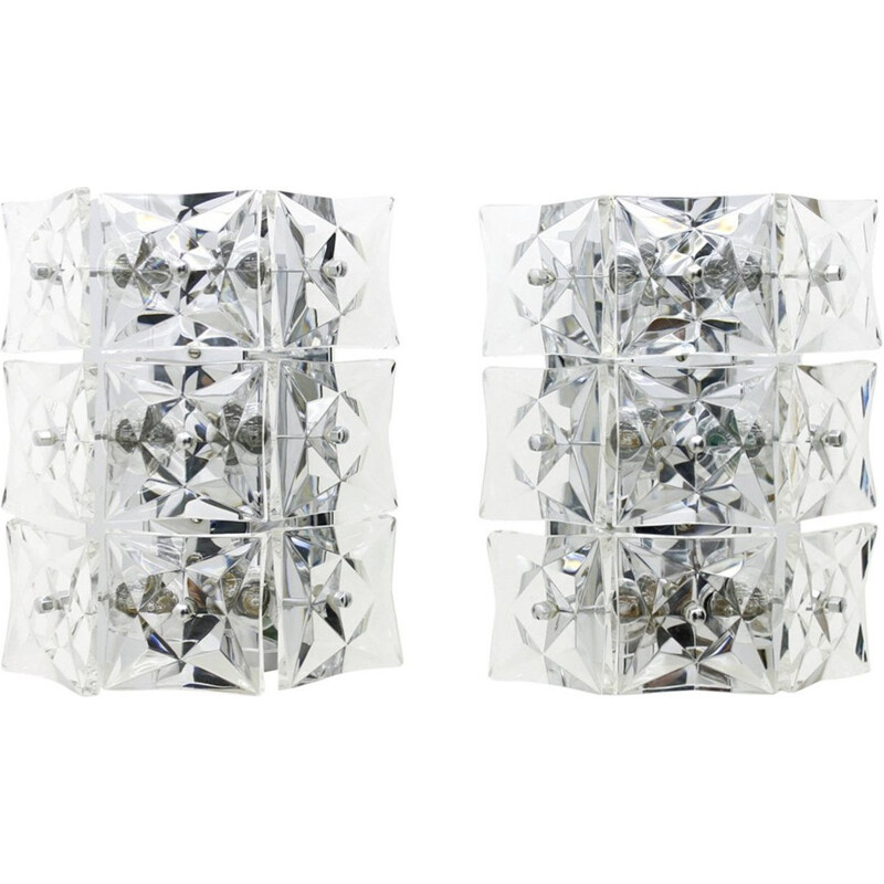 Pair of Vintage Large Crystal Glass Wall Lamps by Kinkeldey - 1960s