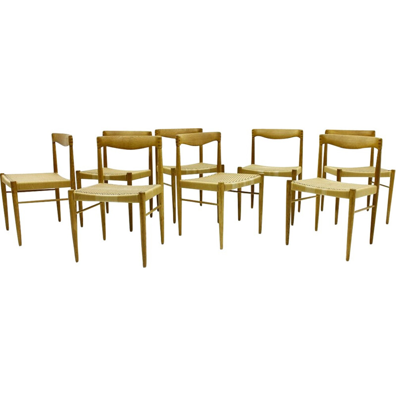 Suite de 8 chaises vintage en chêne de H. W. Klein pour Bramin - 1960