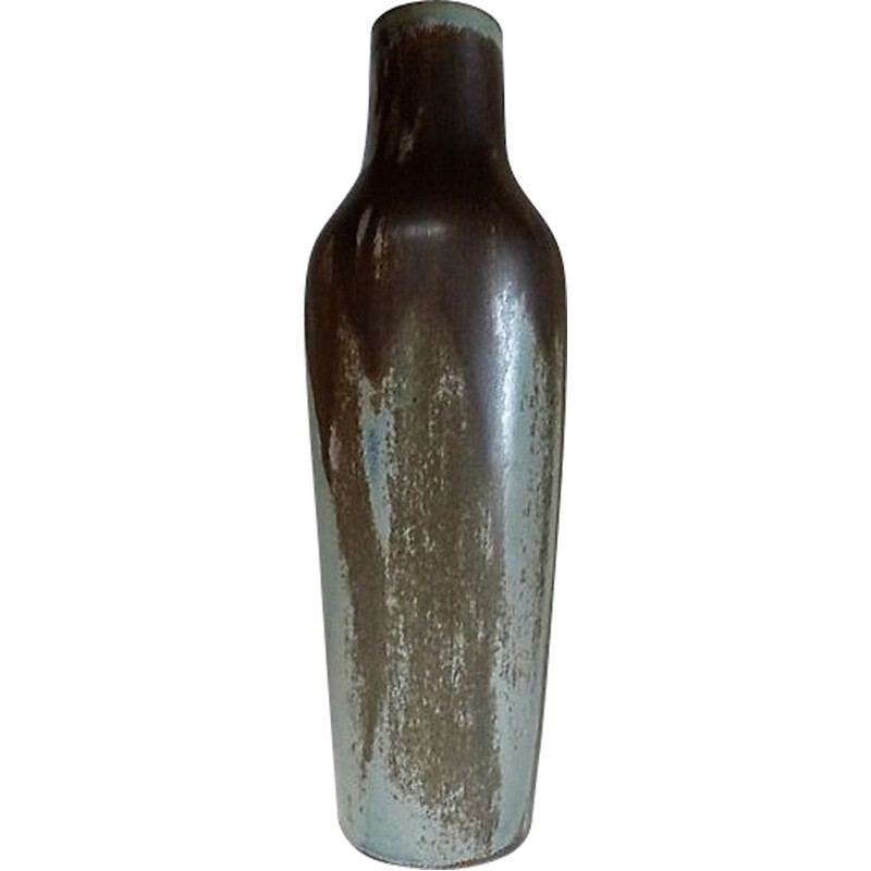 Denbac vintage enameled sandstone vase by René Denert - 1930s