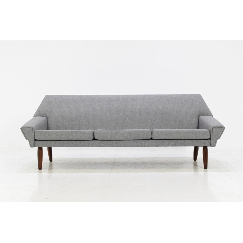Danish mid-century grey 3 seater sofa in rosewood - 1960s