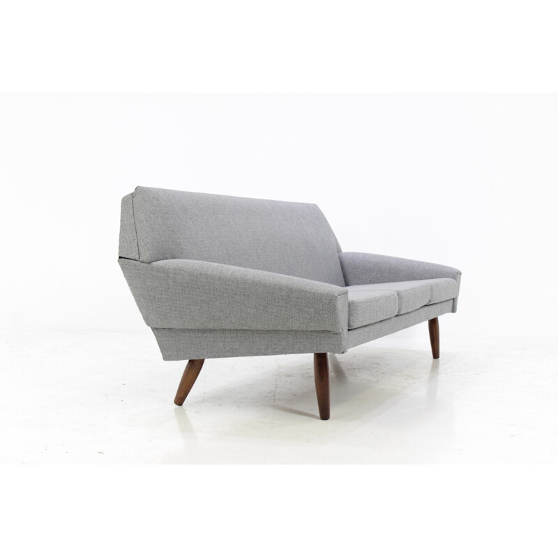 Danish mid-century grey 3 seater sofa in rosewood - 1960s