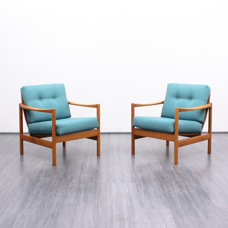 Solid beechwood armchair, reupholstered - 1960s