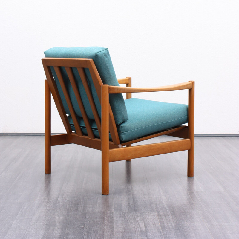 Solid beechwood armchair, reupholstered - 1960s