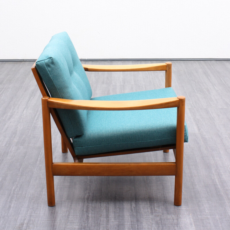 Solid beechwood armchair, reupholstered - 1960s