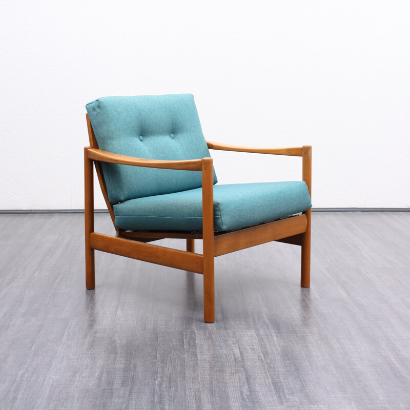 Solid beechwood armchair, reupholstered - 1960s