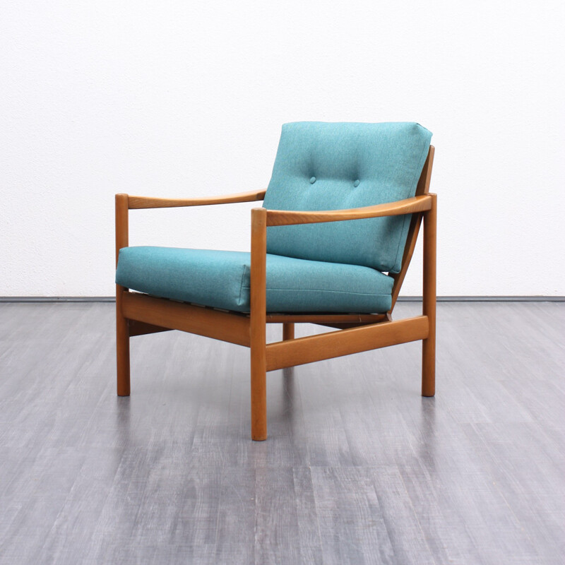 Fauteuil retapissé en hêtre massif - 1960