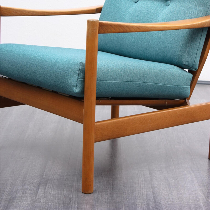 Solid beechwood armchair, reupholstered - 1960s