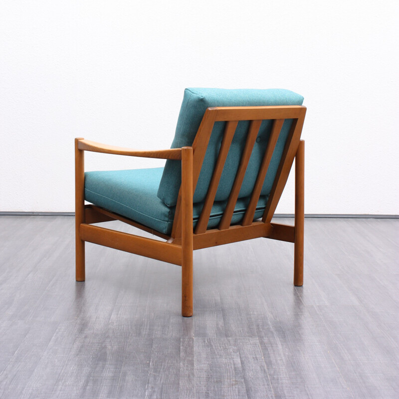 Solid beechwood armchair, reupholstered - 1960s