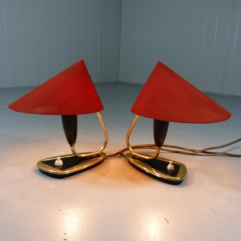 Pair of 2 dark red bedside lamps - 1950s