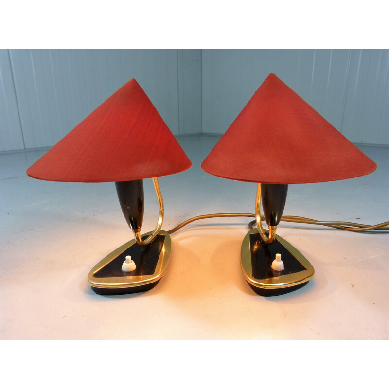 Pair of 2 dark red bedside lamps - 1950s