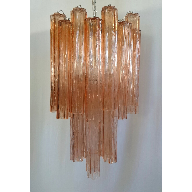 Large Tronchi Chandelier in Pink by Toni Zuccheri for Venini - 1960s