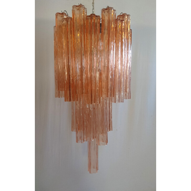 Large Tronchi Chandelier in Pink by Toni Zuccheri for Venini - 1960s