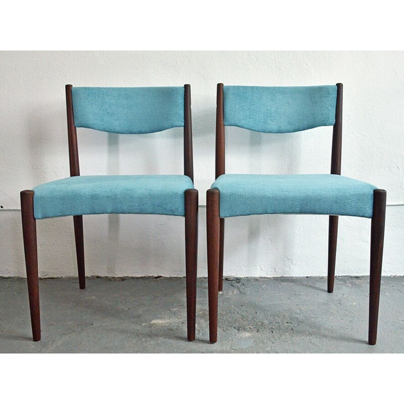 Set of 4 vintage blue chairs in teak - 1960s