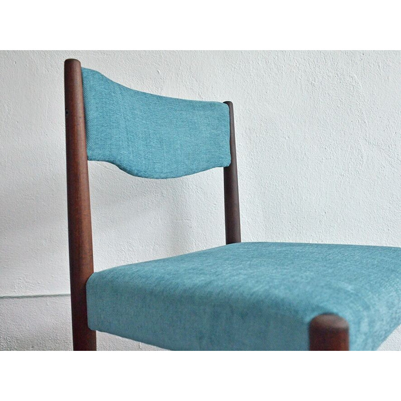 Set of 4 vintage blue chairs in teak - 1960s