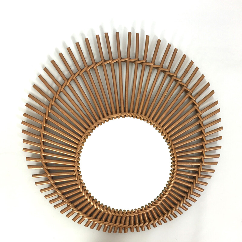 Copper elliptical vintage sun mirror - 1960s