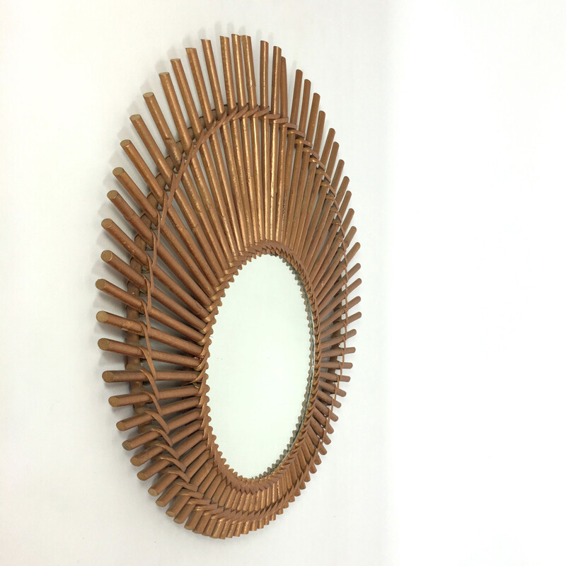 Copper elliptical vintage sun mirror - 1960s