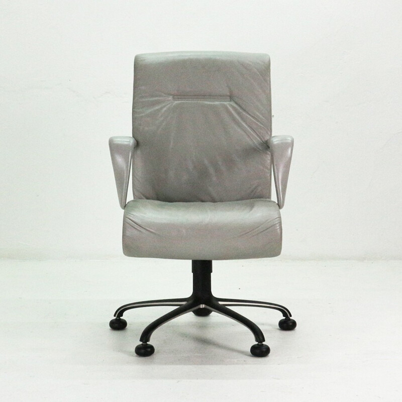 Grey vintage Poltrona Frau executive armchair - 1980s