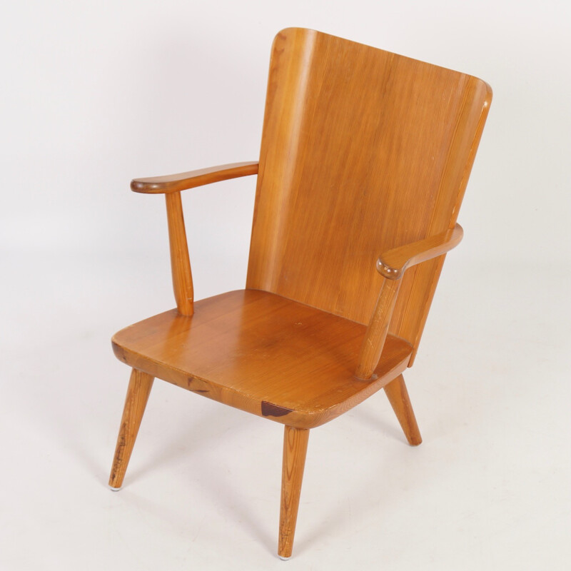 Swedish armchair in wood by Goran Malmvall for Svensk Fur - 1940s