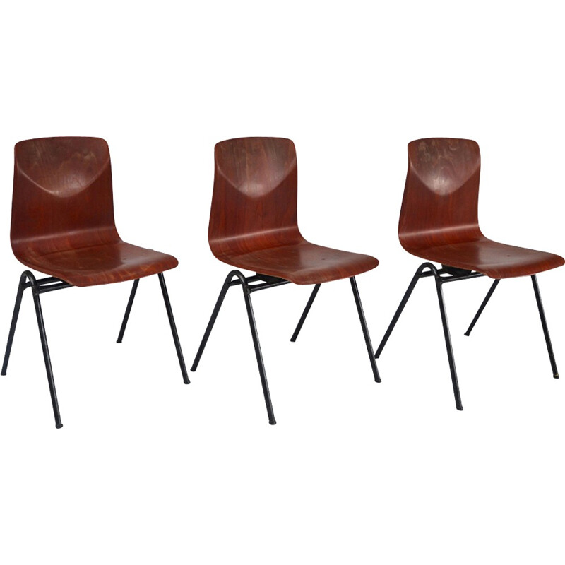 3 chaises vintage Galvanitas S25 de Hollande - 1960