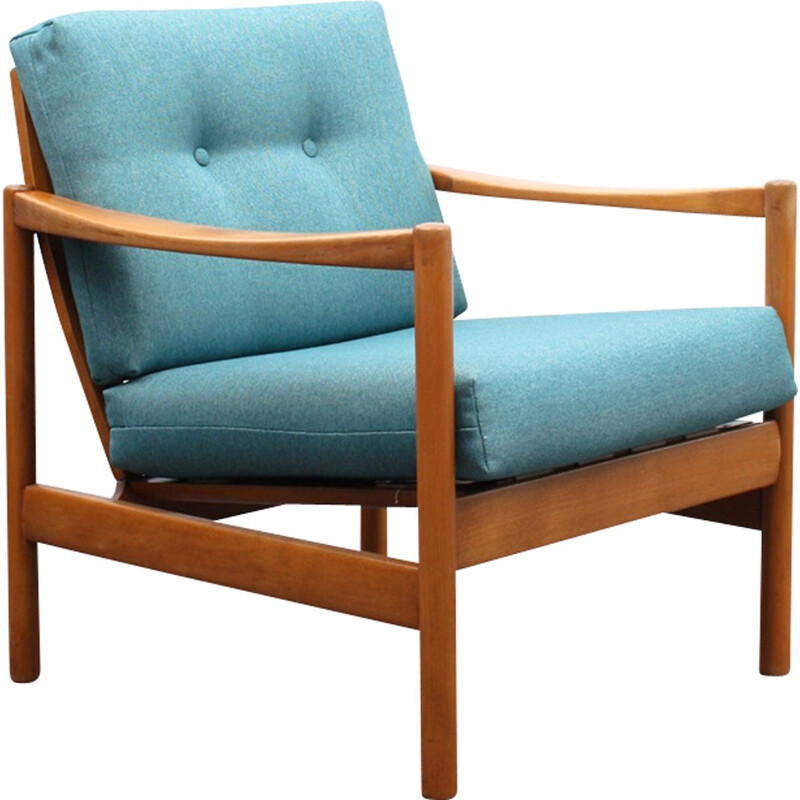 Solid beechwood armchair, reupholstered - 1960s