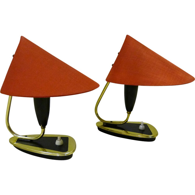 Pair of 2 dark red bedside lamps - 1950s