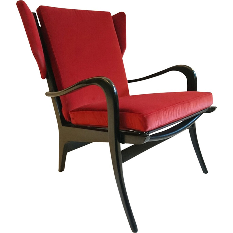 Red wingback Free Span armchair by Pierre Guariche - 1950s 