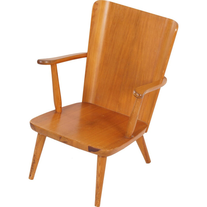 Swedish armchair in wood by Goran Malmvall for Svensk Fur - 1940s