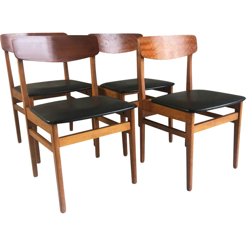 4 Czech black vinyl and teak dining chairs by Ligna Drevounia - 1960s