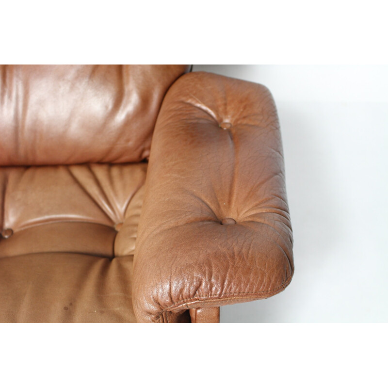 Vintage leather swivel armchair - 1960s