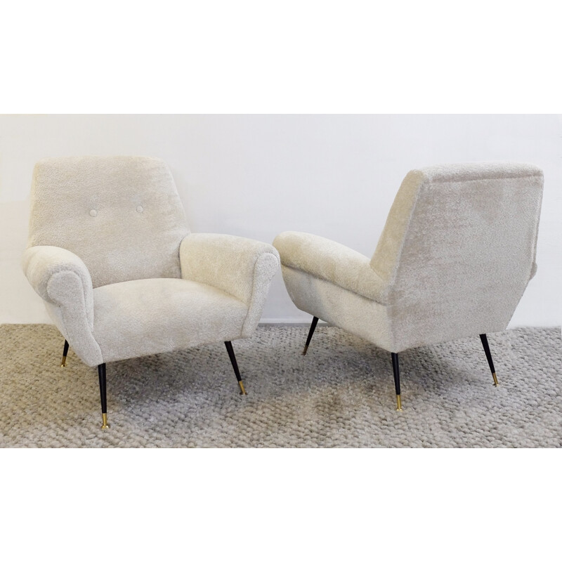 Paire de fauteuils en velours blanc de Gigi Radice - 1960