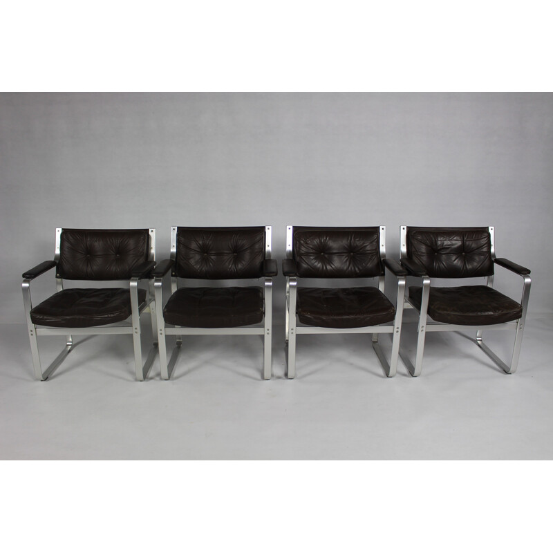 Conjunto de 4 cadeiras de escritório em pele vintage de Karl-Erik Ekselius - 1960
