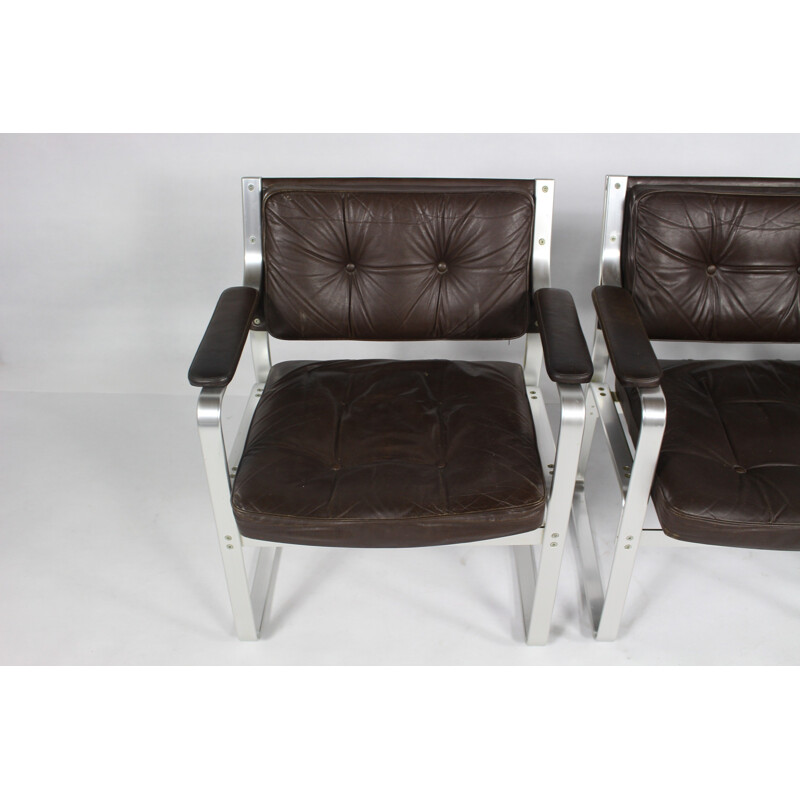 Suite de 4 fauteuils de bureau vintage en cuir de Karl-Erik Ekselius - 1960
