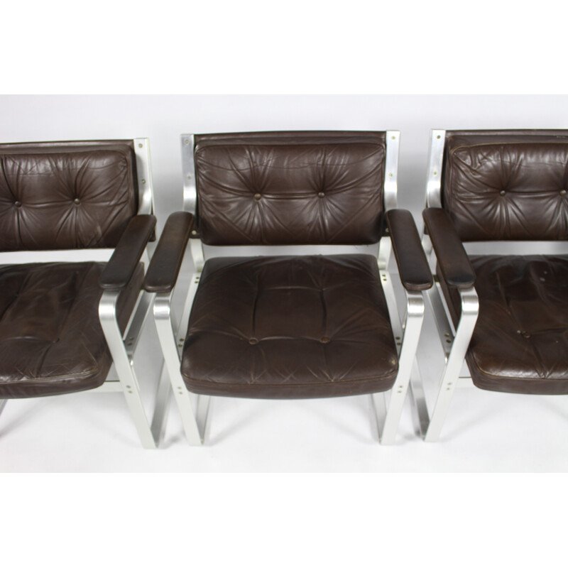 Set van 4 vintage lederen bureaustoelen van Karl-Erik Ekselius - 1960