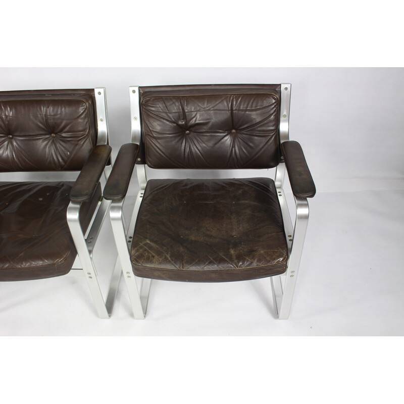 Suite de 4 fauteuils de bureau vintage en cuir de Karl-Erik Ekselius - 1960