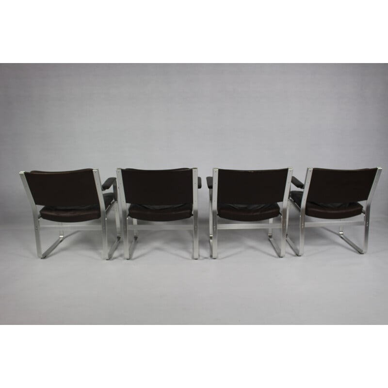 Juego de 4 sillas de oficina de cuero vintage de Karl-Erik Ekselius - 1960