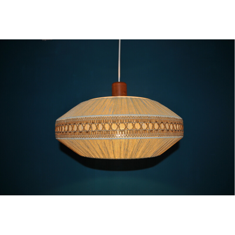 Vintage scandinavian teak hanging lamp - 1960s